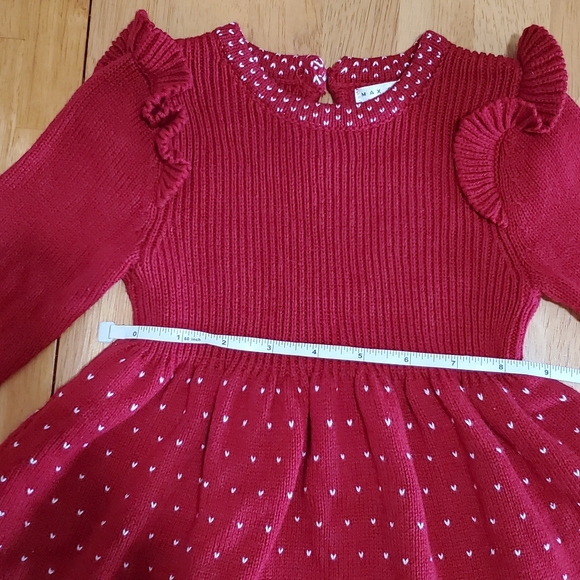 set-  knitted dress for girl with hat, christmas dress, 24 months.  Red. - Picture 11 of 13